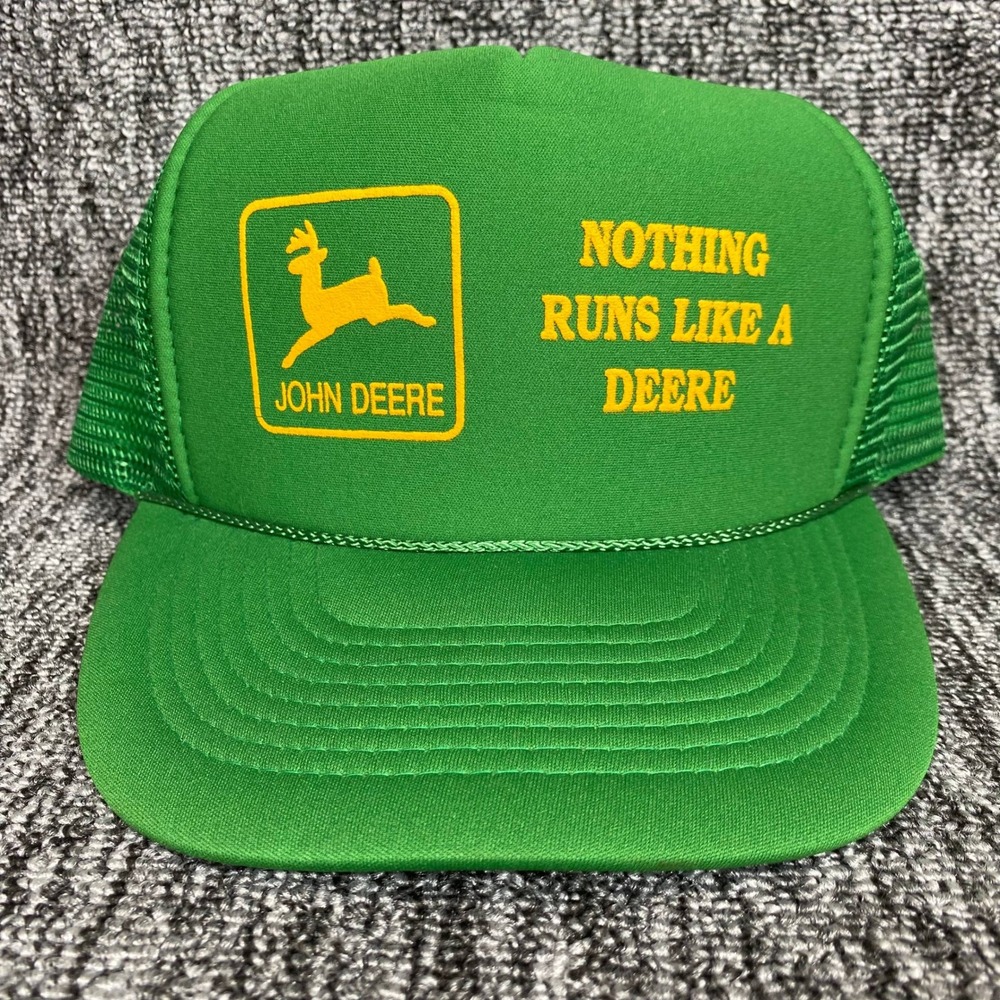 Vtg John Deere Trucker Hat‎ Snapback Green Mesh Nothing Runs Like A Deere Nissun